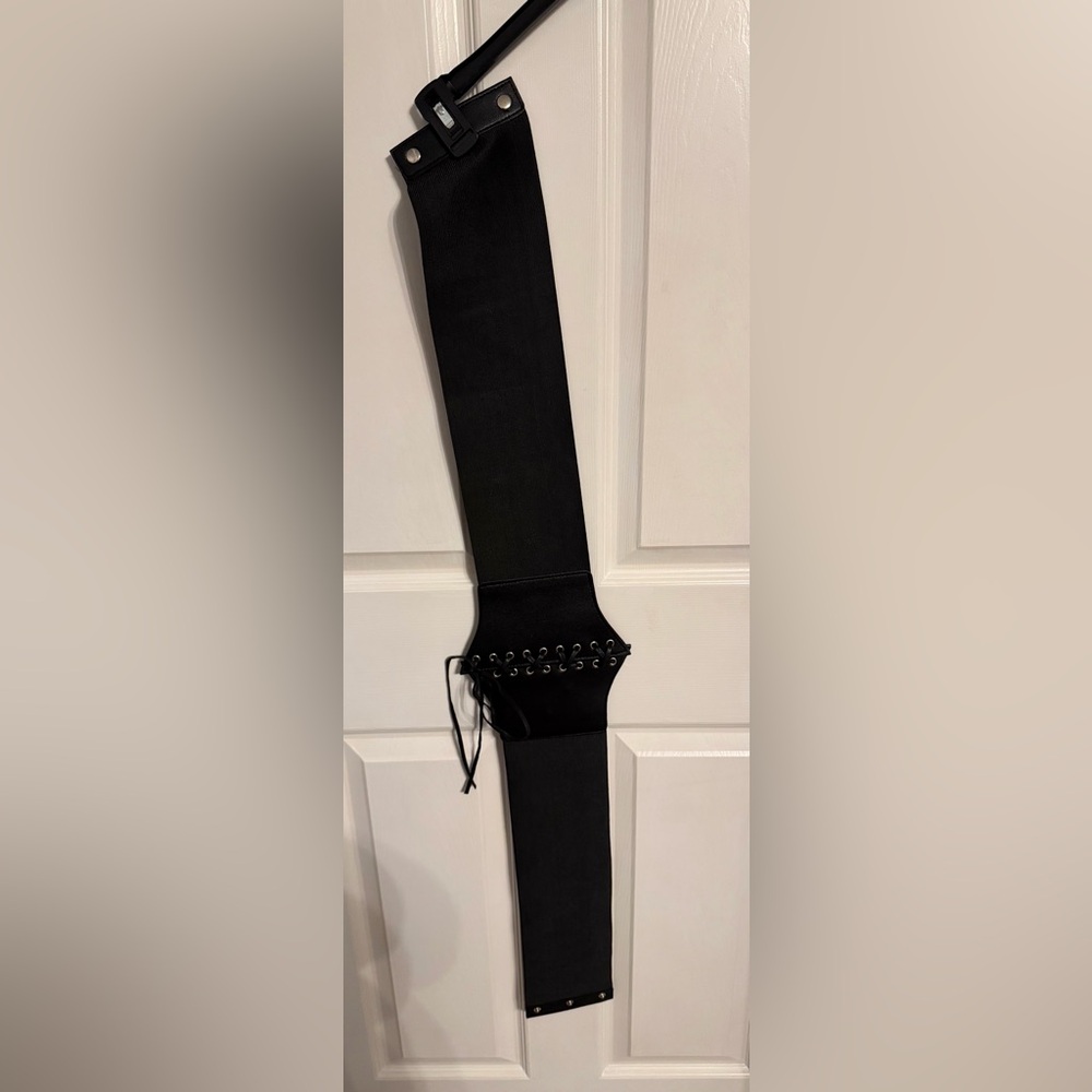 Goth Black Lace-Up Wide Waist Belt for Women